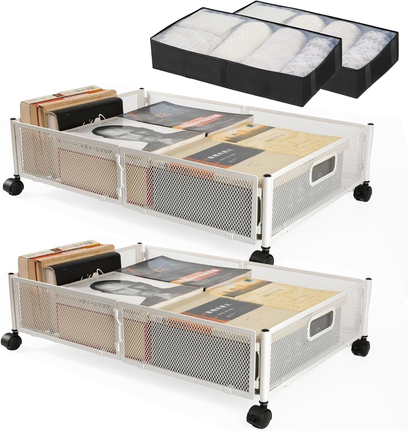 Under Bed Storage with Wheels Containers Foldable Rolling Storage Bags (2Pcs)