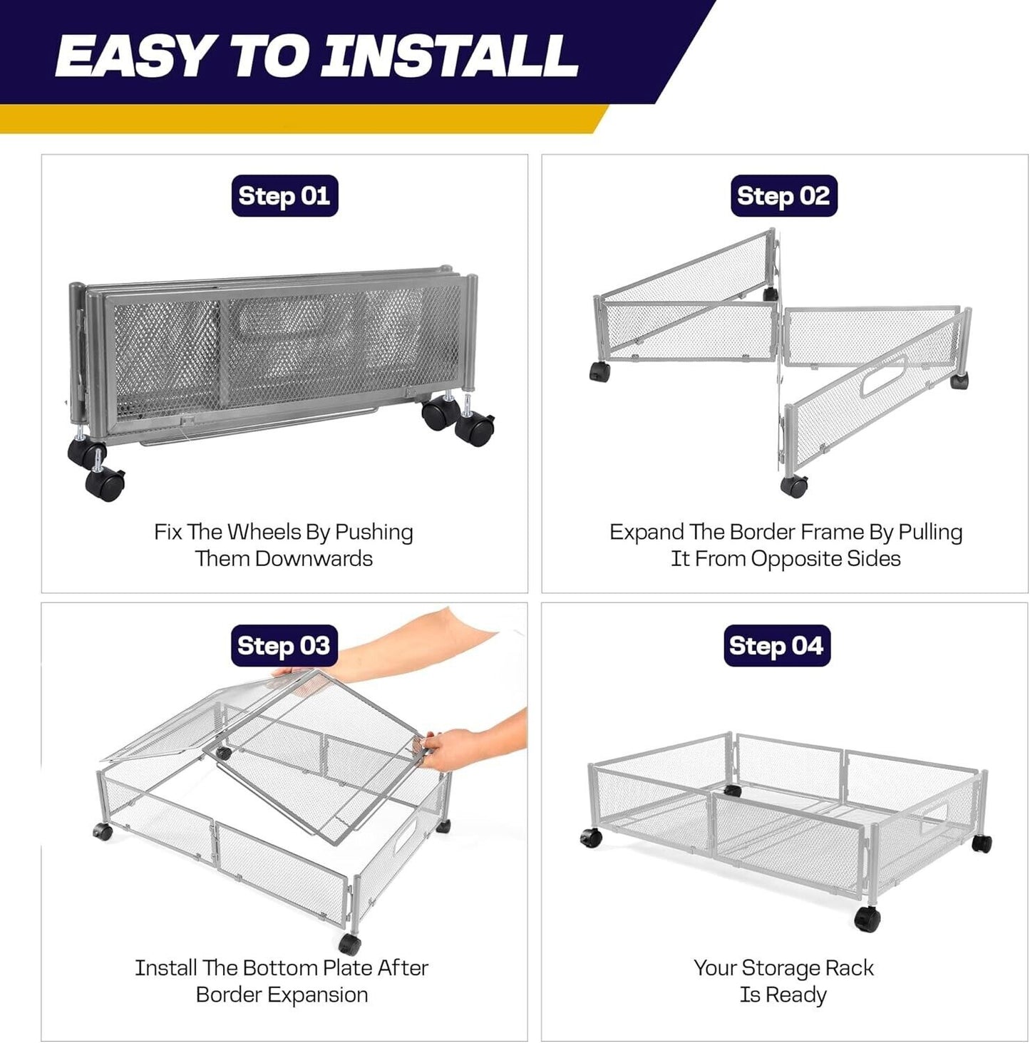 Under Bed Storage with Wheels Containers Foldable Rolling Storage Bags (2Pcs)
