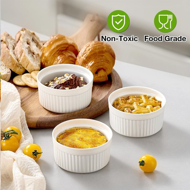 Ramekins with Lids Set of 6 8 Oz Porcelain Creme Brulee Souffle Covers White