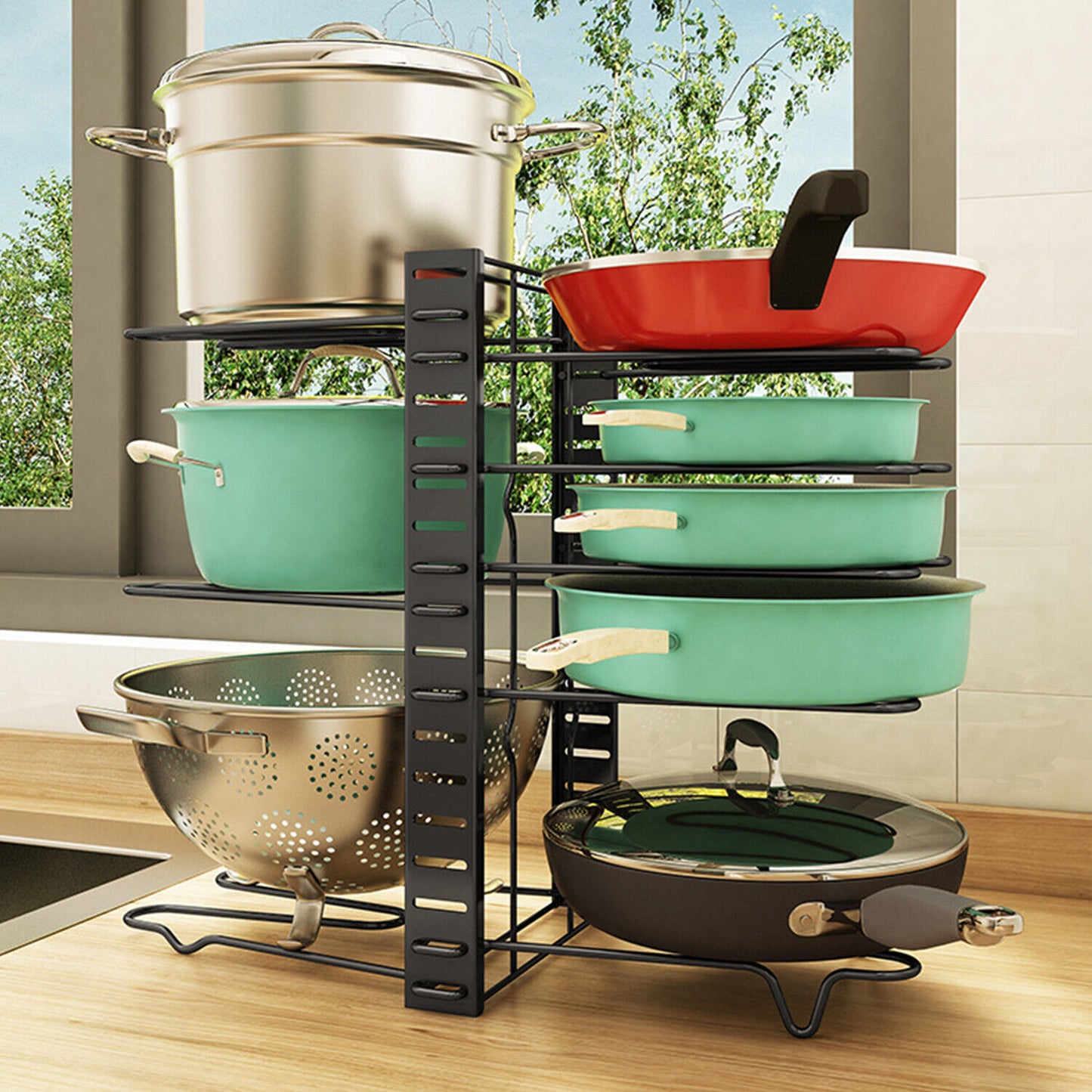 Pots and Pans Organizer for Cabinet 8 Tier Adjustable Pot and Pan Organizer Rack