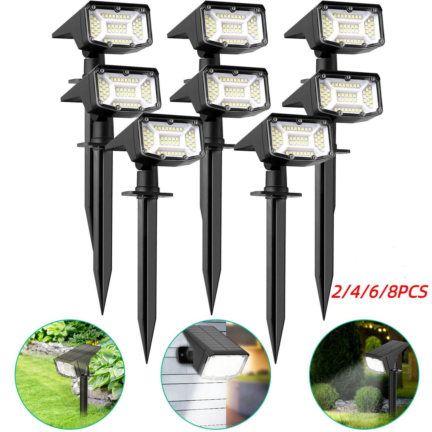 2-8PK Solar 50-LED Flood Lamp Spotlights Outdoor Garden Wall Landscape Light