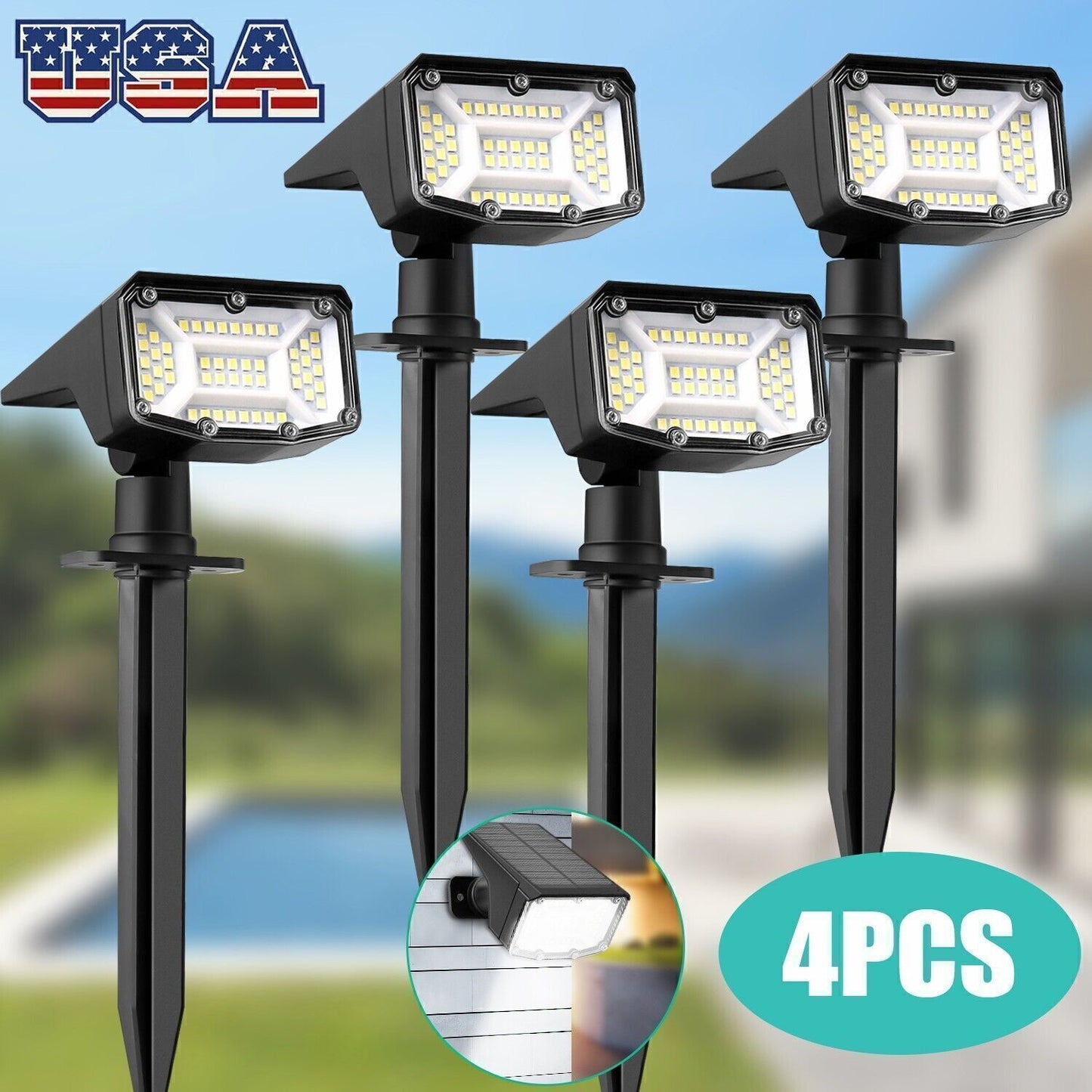 2-8PK Solar 50-LED Flood Lamp Spotlights Outdoor Garden Wall Landscape Light