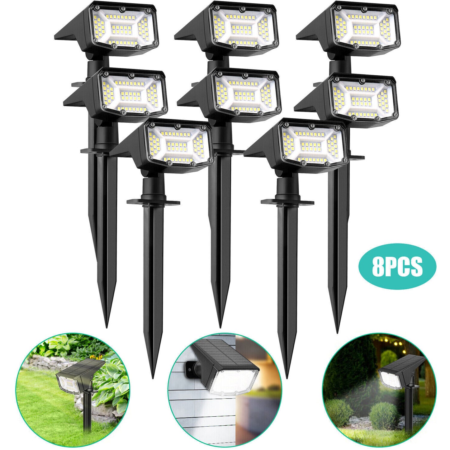 2-8PK Solar 50-LED Flood Lamp Spotlights Outdoor Garden Wall Landscape Light