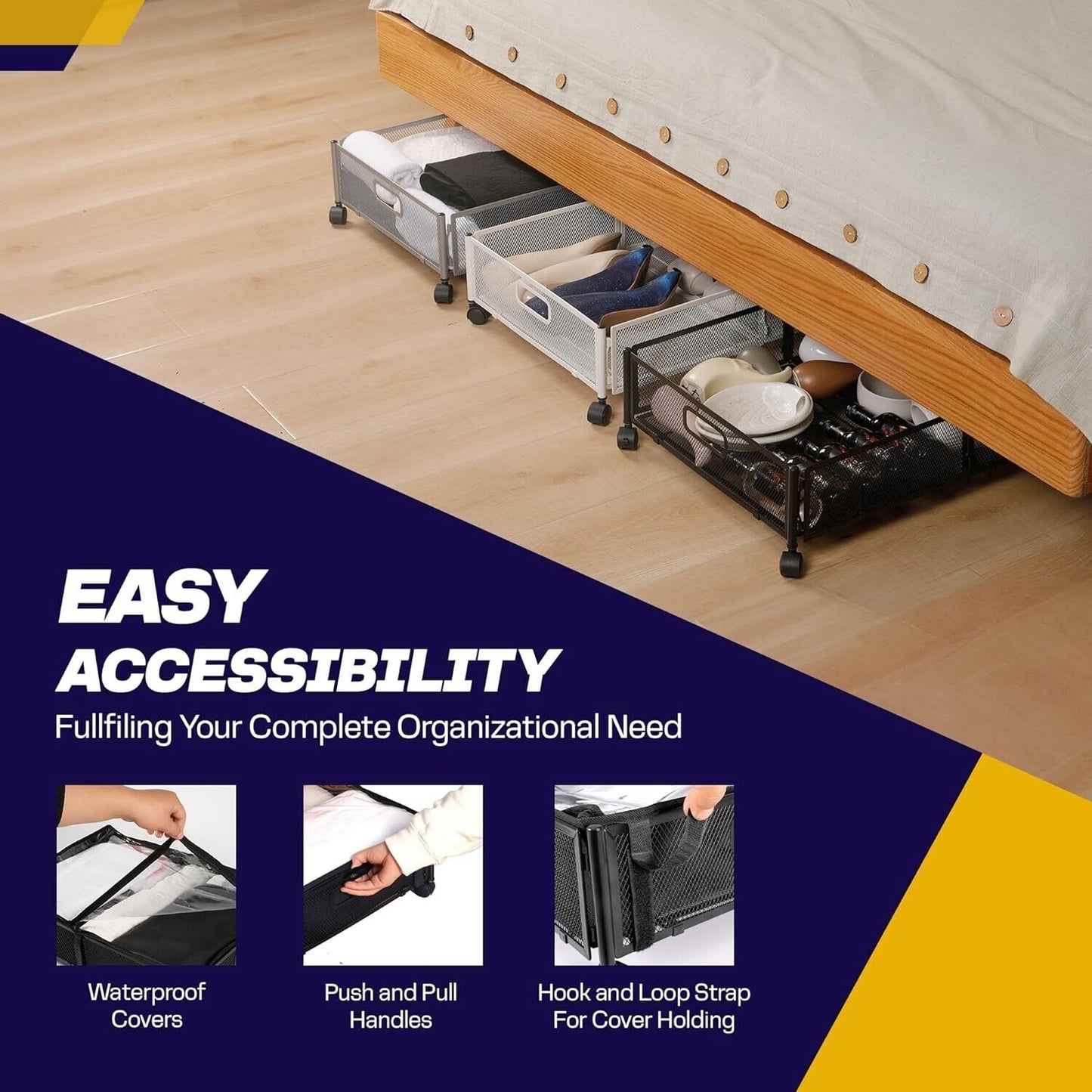 Under Bed Storage with Wheels Containers Foldable Rolling Storage Bags (2Pcs)