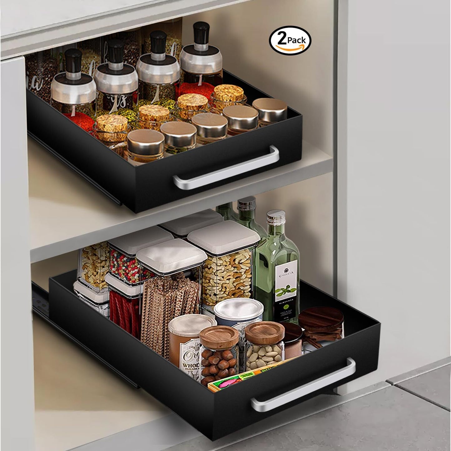 2 Pack Pull Out Cabinet Organizer Fixed with Adhesive Nano Film Heavy Duty Slide