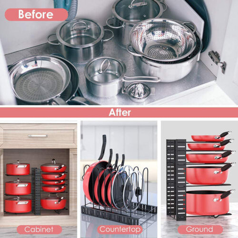Pots and Pans Organizer for Cabinet 8 Tier Adjustable Pot and Pan Organizer Rack