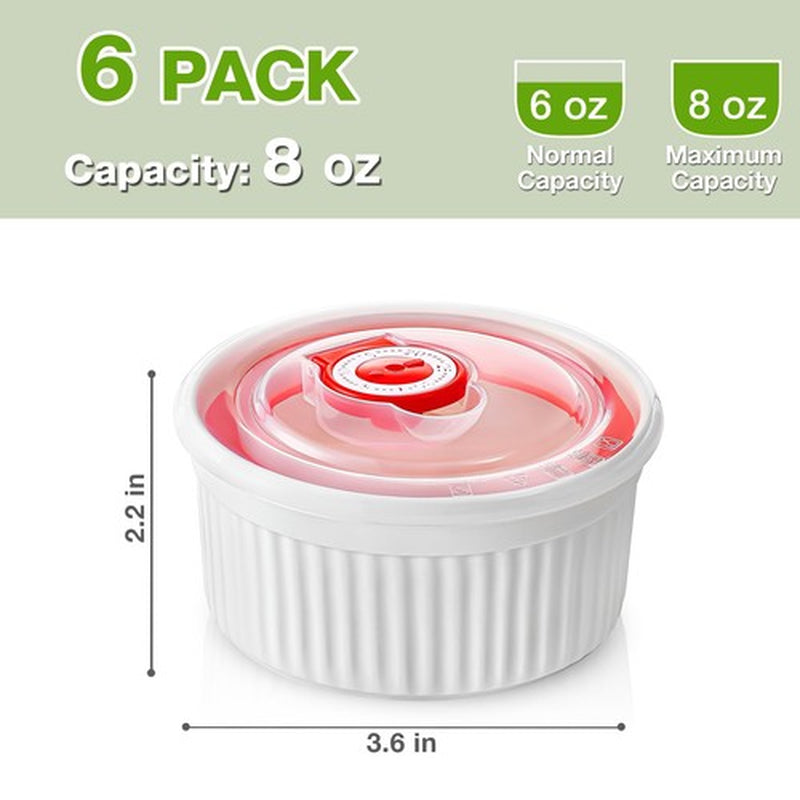 Ramekins with Lids Set of 6 8 Oz Porcelain Creme Brulee Souffle Covers White