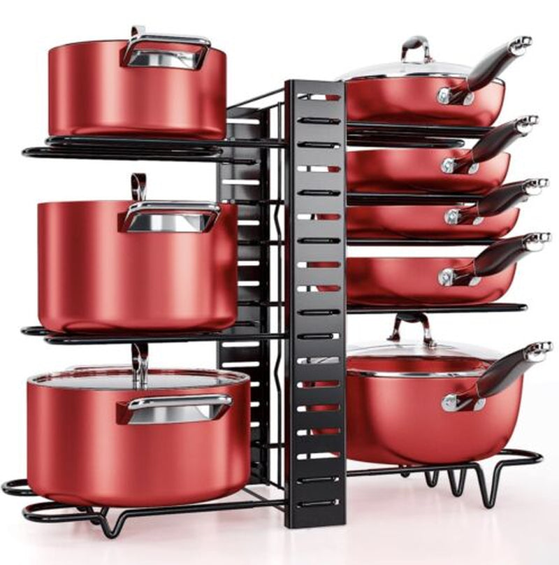 Pots and Pans Organizer for Cabinet 8 Tier Adjustable Pot and Pan Organizer Rack