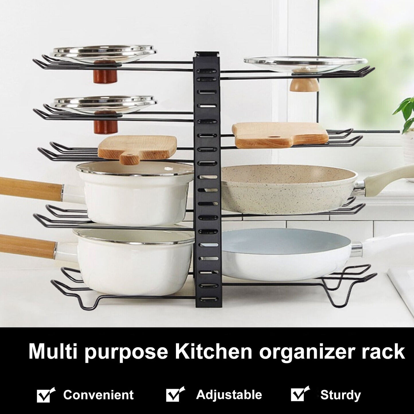 Pots and Pans Organizer for Cabinet 8 Tier Adjustable Pot and Pan Organizer Rack