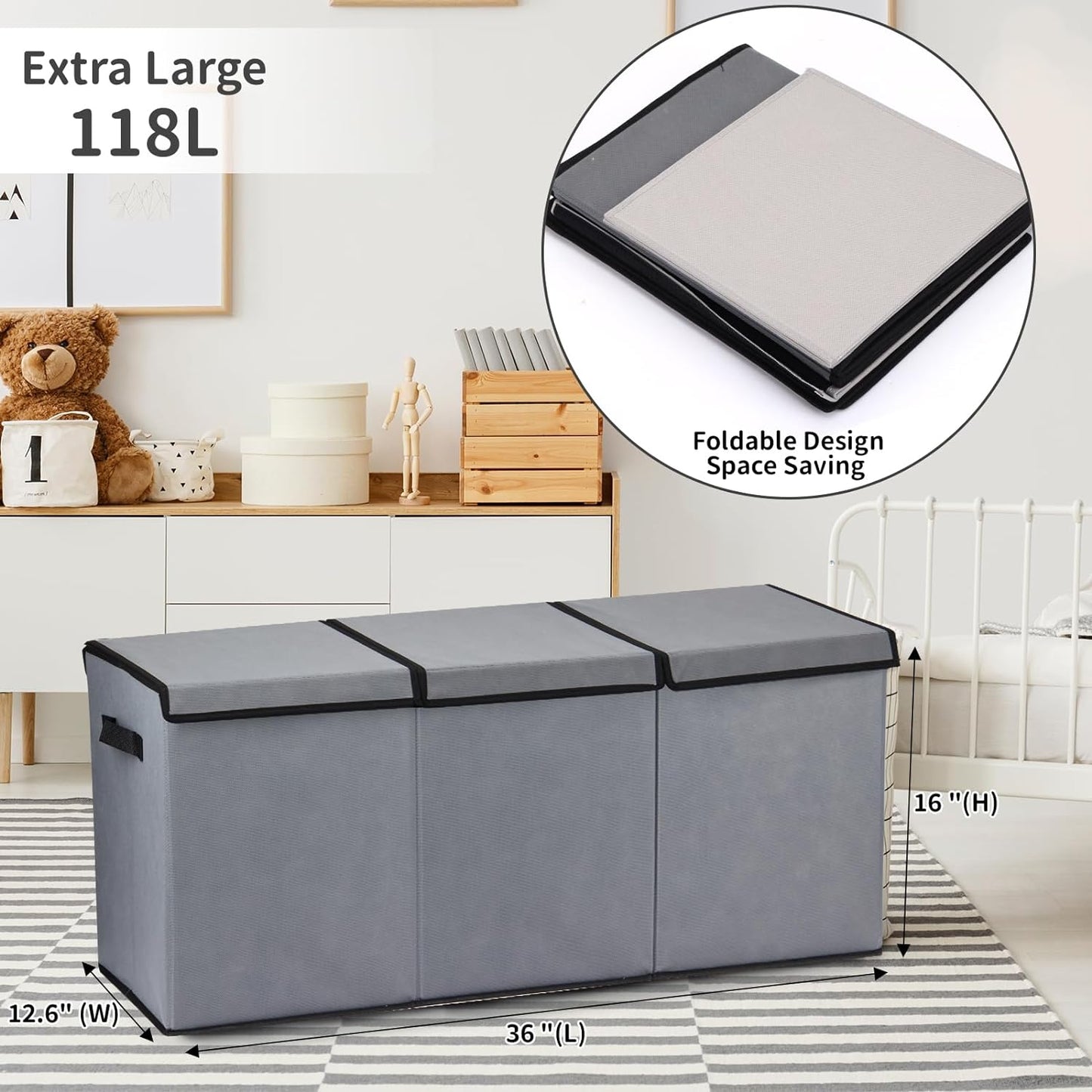 Toy Storage Organizer, Large Size with Lid and Collapsible.