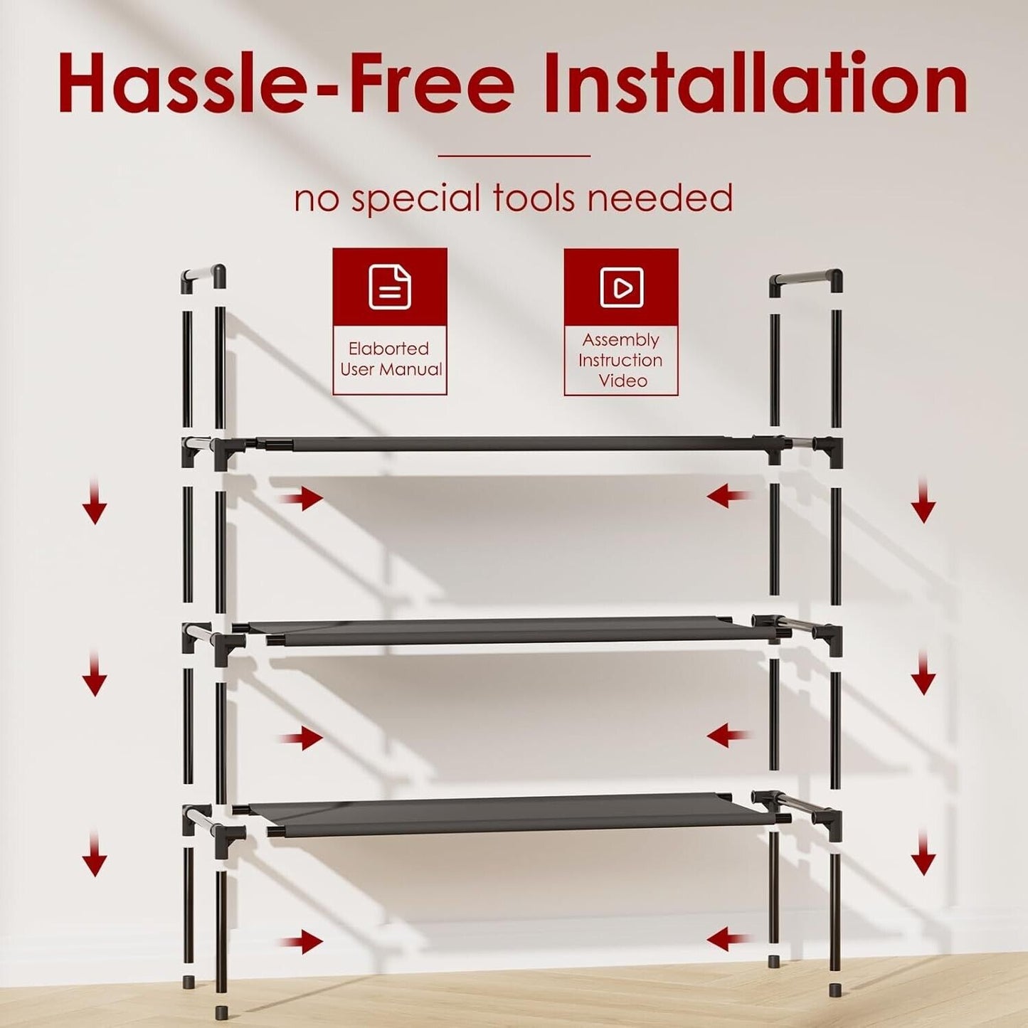 Shoe Rack - X-LARGE Shoe Organizer, 3-Tier Shoe Storage Rack, Sturdy Shoe Rack F