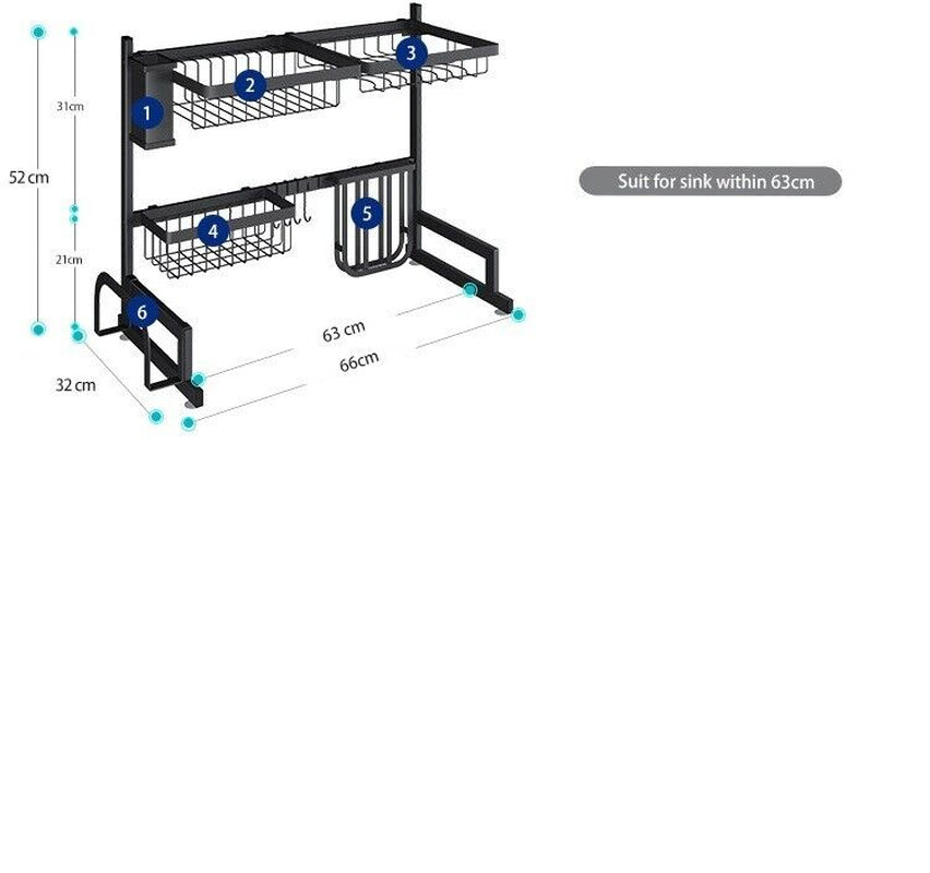 Dish Drying Rack Kitchen Storage Shelf over Sink 2-Tier Stainless Steel Cutlery