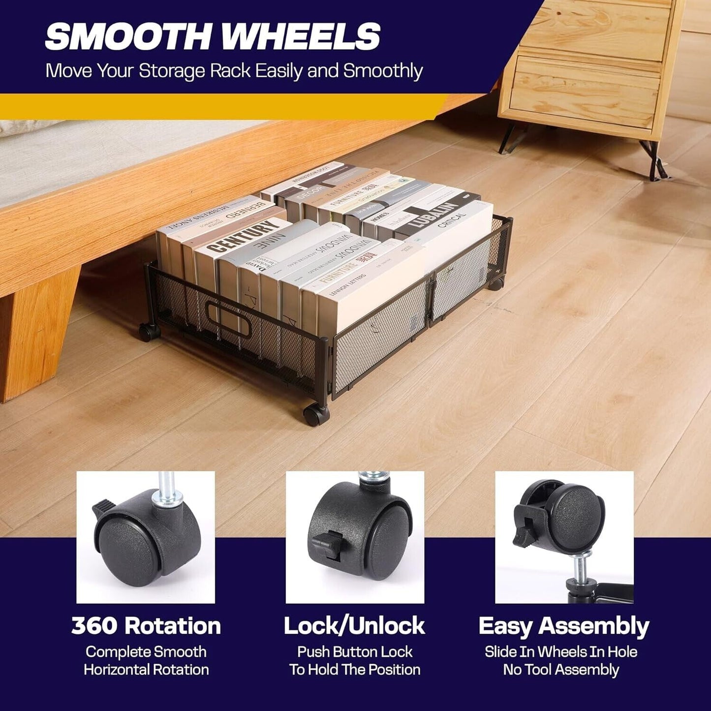 Under Bed Storage with Wheels Containers Foldable Rolling Storage Bags (2Pcs)