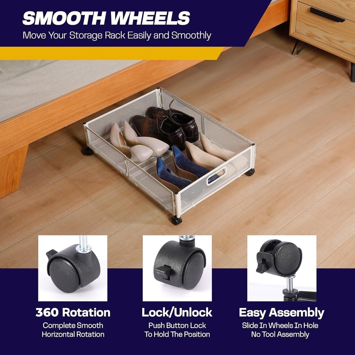 Under Bed Storage with Wheels Containers Foldable Rolling Storage Bags (2Pcs)