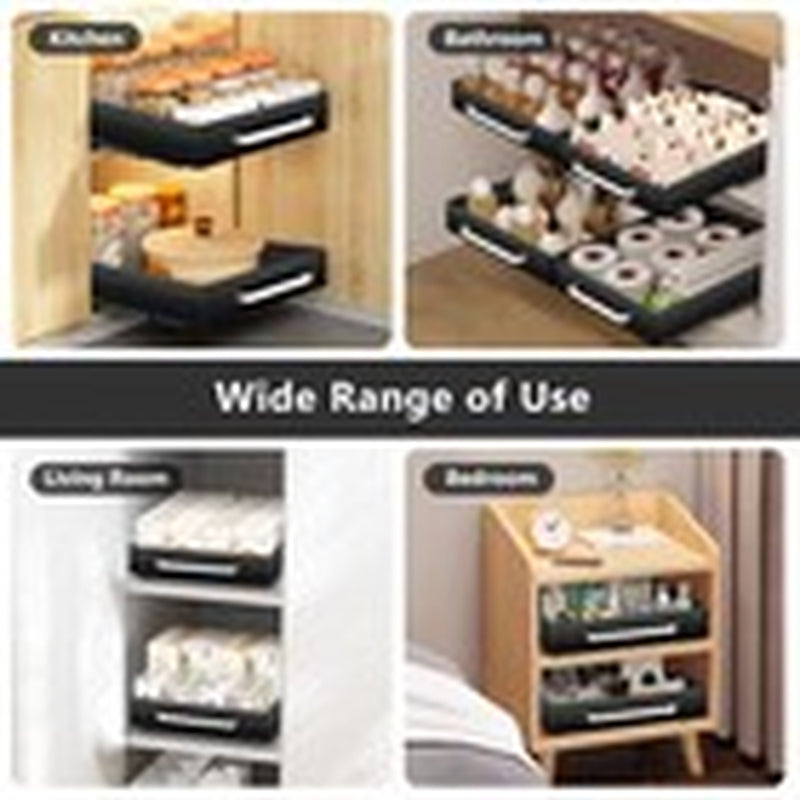 2 Pack Pull Out Cabinet Organizer Fixed with Adhesive Nano Film Heavy Duty Slide