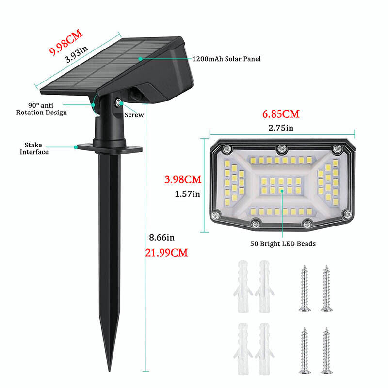 2-8PK Solar 50-LED Flood Lamp Spotlights Outdoor Garden Wall Landscape Light