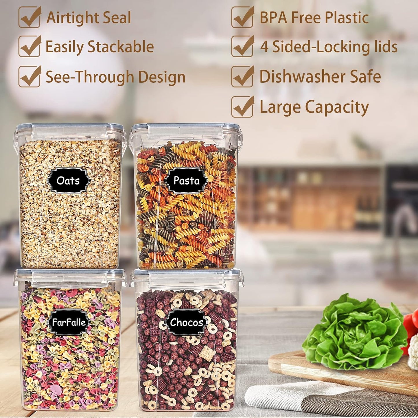 Wildone Large Airtight Food Storage Containers – 4-Piece Bpa-Free Kitchen & Pant