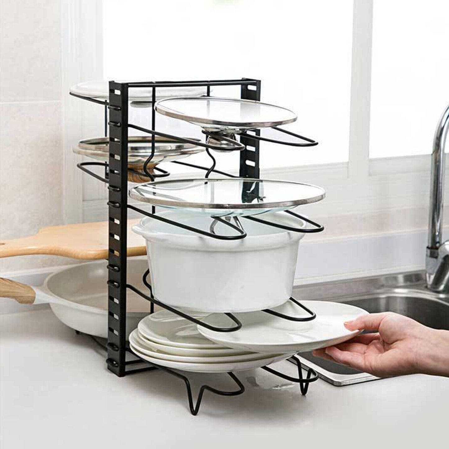 Pots and Pans Organizer for Cabinet 8 Tier Adjustable Pot and Pan Organizer Rack