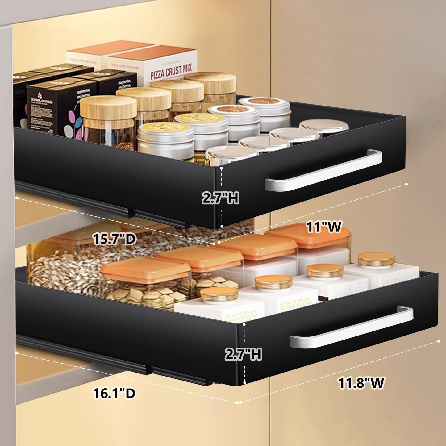 2 Pack Pull Out Cabinet Organizer Fixed with Adhesive Nano Film Heavy Duty Slide