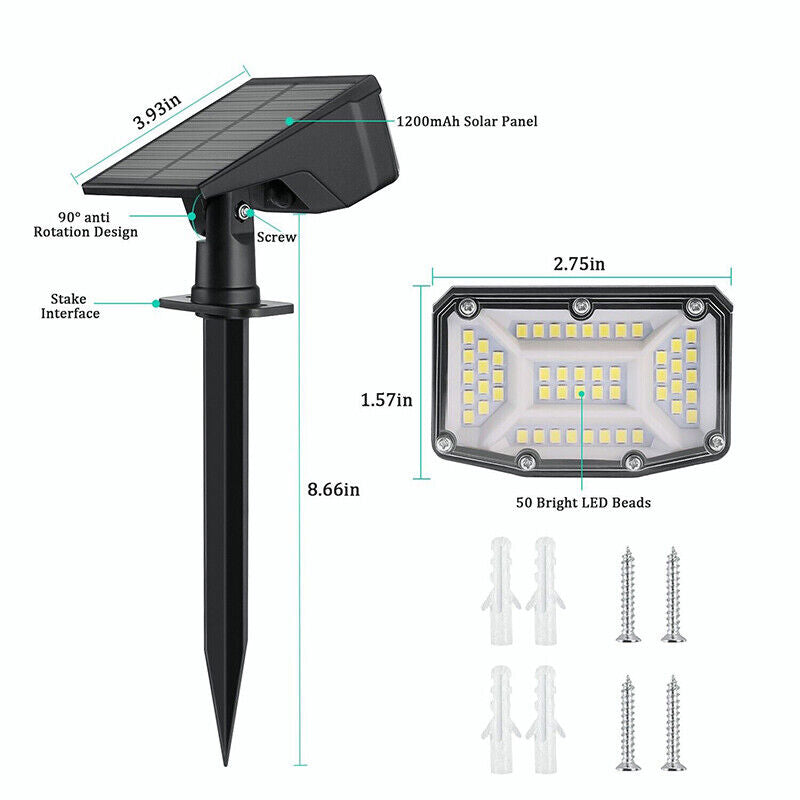 2-8PK Solar 50-LED Flood Lamp Spotlights Outdoor Garden Wall Landscape Light