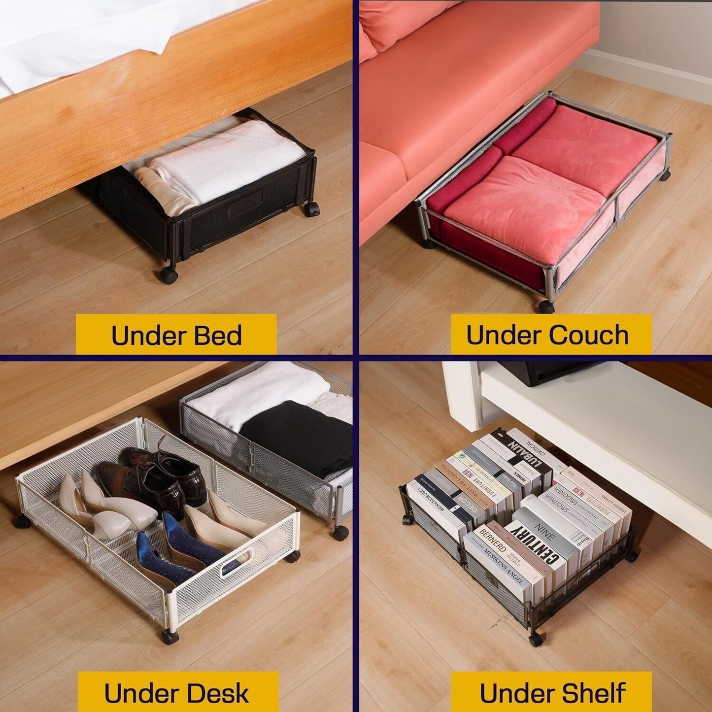Under Bed Storage with Wheels Containers Foldable Rolling Storage Bags (2Pcs)