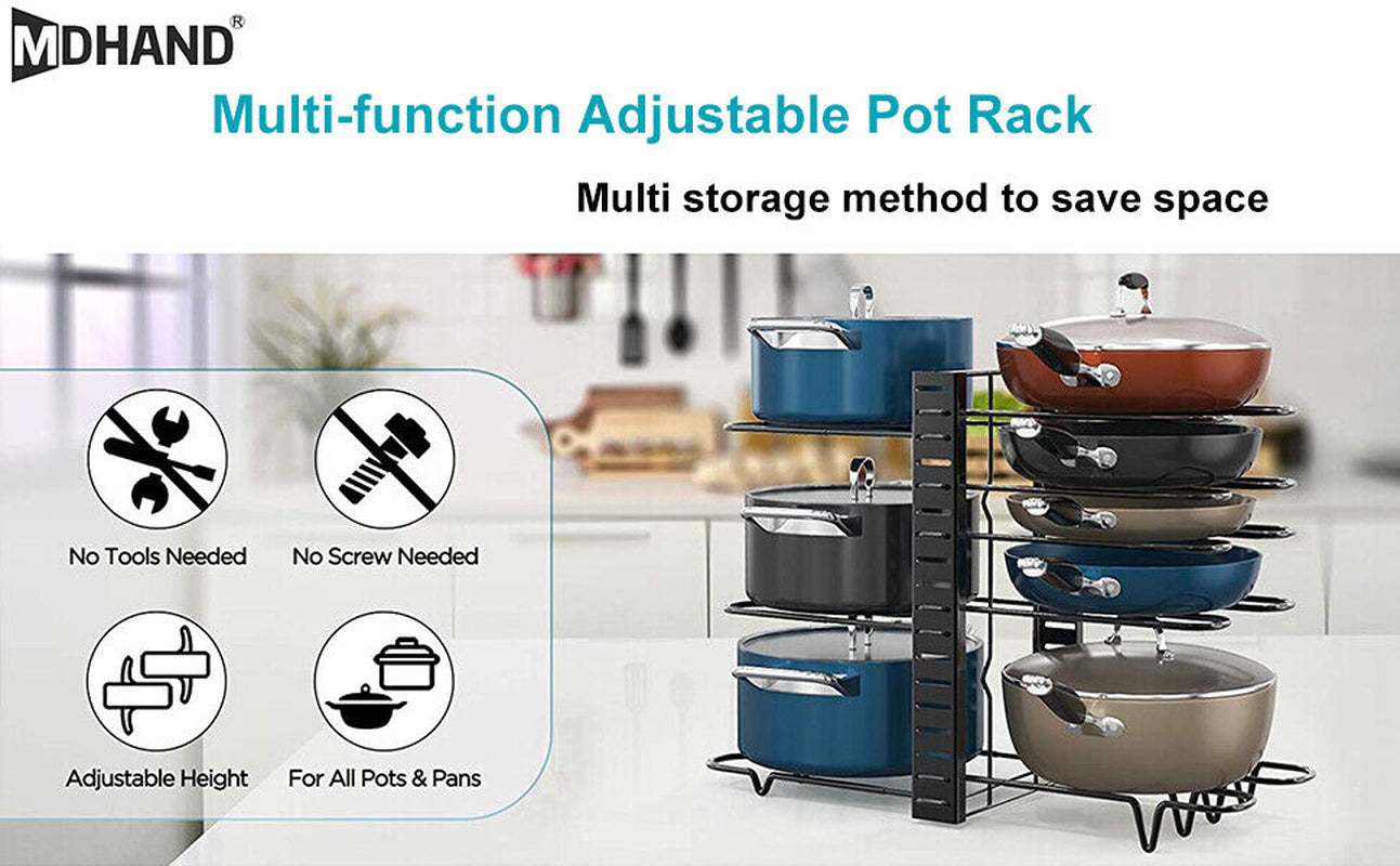 Pots and Pans Organizer for Cabinet 8 Tier Adjustable Pot and Pan Organizer Rack