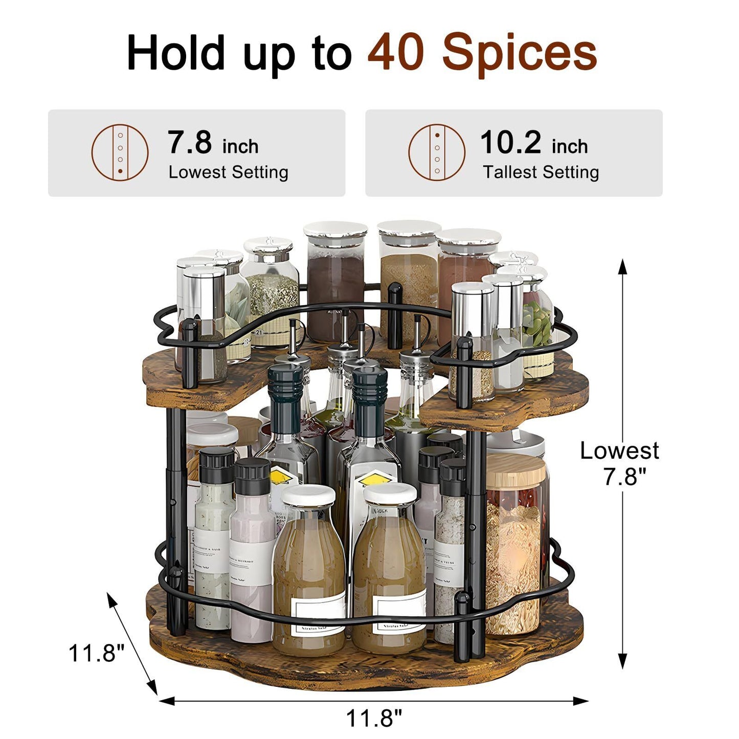 Lazy Susan Organizer Spice Rack 2 Tier Spinning Spice Rack with Stable Carous...