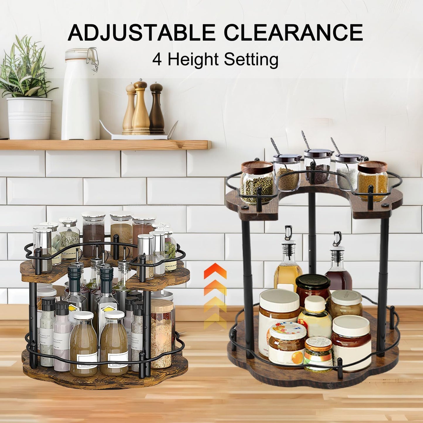 Lazy Susan Organizer Spice Rack 2 Tier Spinning Spice Rack with Stable Carous...