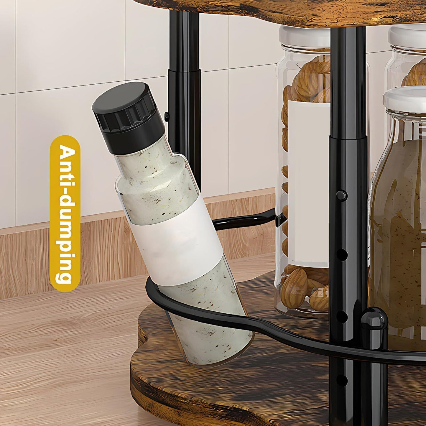 Lazy Susan Organizer Spice Rack 2 Tier Spinning Spice Rack with Stable Carous...