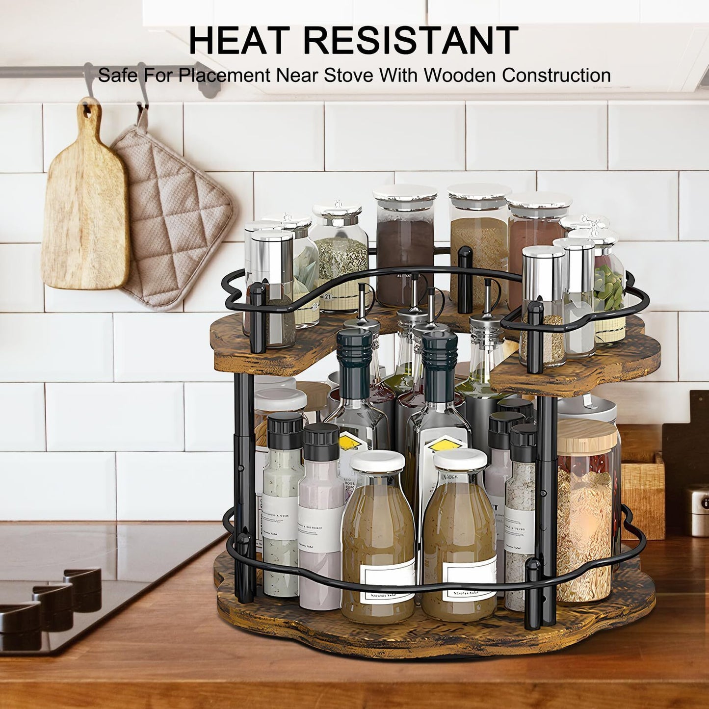 Lazy Susan Organizer Spice Rack 2 Tier Spinning Spice Rack with Stable Carous...