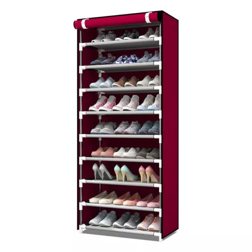 Shoe Rack 10 Layers 9 Shelf Shoes Standing Cabinet Storage Organizer Dustproof