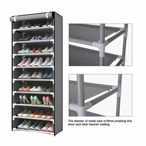 Shoe Rack 10 Layers 9 Shelf Shoes Standing Cabinet Storage Organizer Dustproof