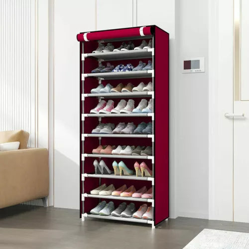 Shoe Rack 10 Layers 9 Shelf Shoes Standing Cabinet Storage Organizer Dustproof