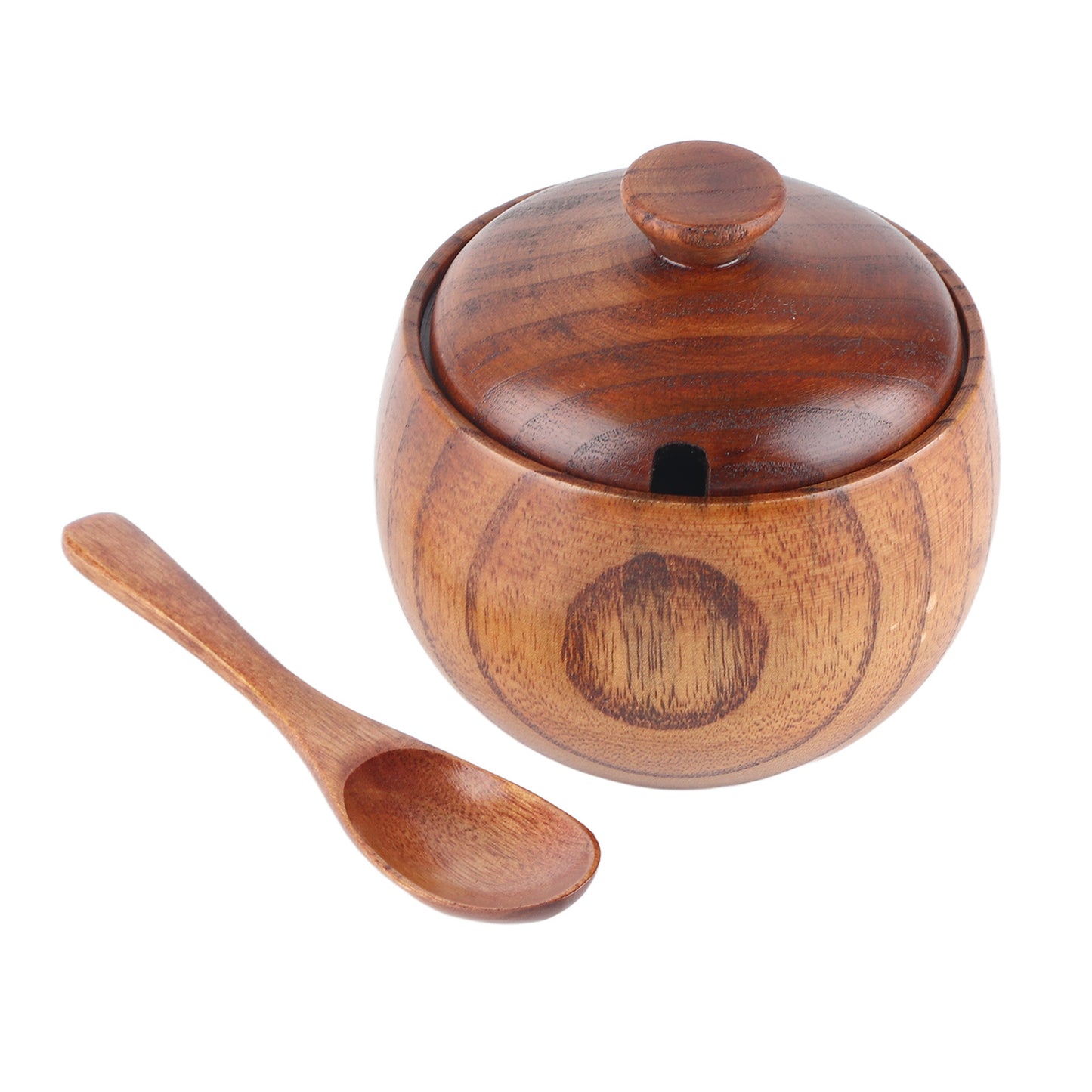 1Pc Solid Wood Spice Jar Seasoning Pot Sugar Bowl with Spoon and Lid for Kitchen Tool