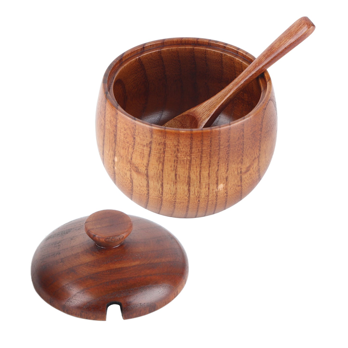 1Pc Solid Wood Spice Jar Seasoning Pot Sugar Bowl with Spoon and Lid for Kitchen Tool