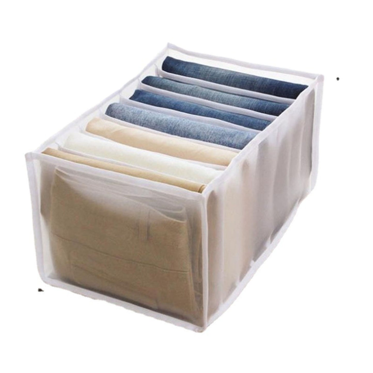 2Pcs White 7 Gird Pants Divider Storage Box Pants 7 Compartment Closet Pants Storage Case Organizer