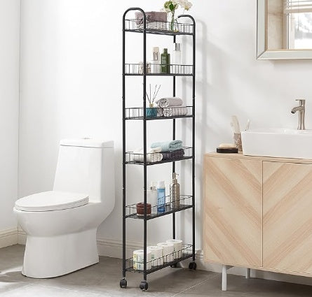 6-tier Storage Line Slim Shelves On Wheels