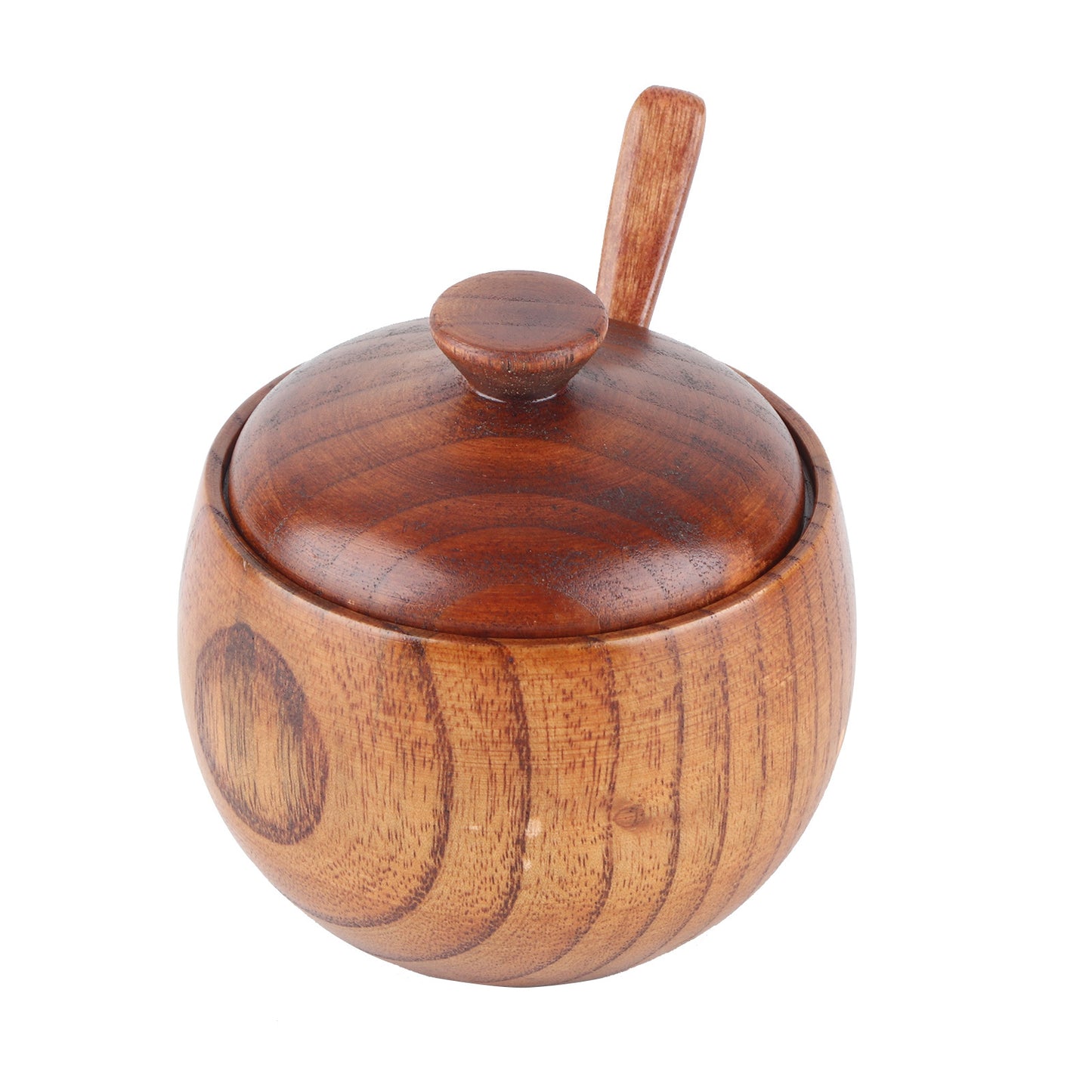 1Pc Solid Wood Spice Jar Seasoning Pot Sugar Bowl with Spoon and Lid for Kitchen Tool