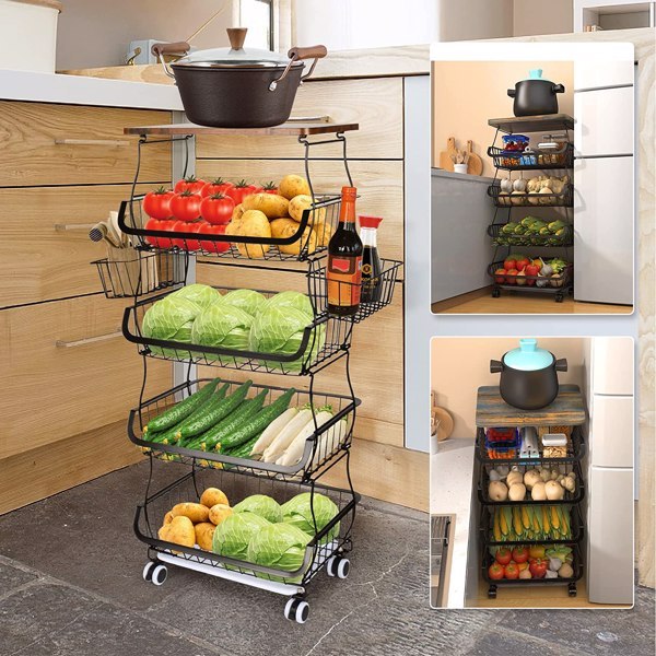 5-layer Fruit Basket, Used For Kitchen Organizer And Storage, Stackable Metal Wire Basket Vertical Cart, Prohibited Temu, Not Shipped On Weekends