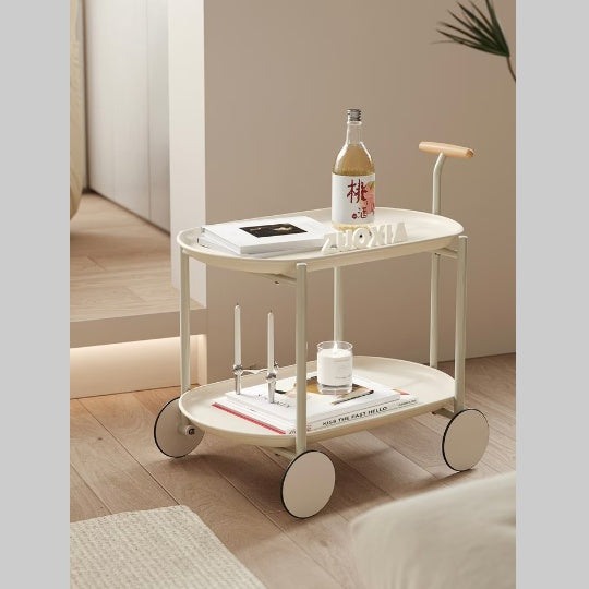 Movable Small Pushcart Inimalist Style Coffee Table Storage Cart Double-layer Modern Sofa Side Bedroom Leisure