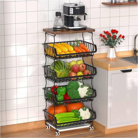 5-layer Fruit Basket, Used For Kitchen Organizer And Storage, Stackable Metal Wire Basket Vertical Cart, Prohibited Temu, Not Shipped On Weekends