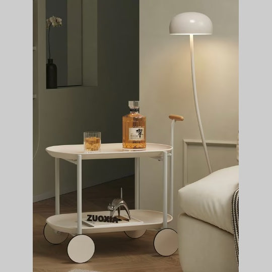 Movable Small Pushcart Inimalist Style Coffee Table Storage Cart Double-layer Modern Sofa Side Bedroom Leisure