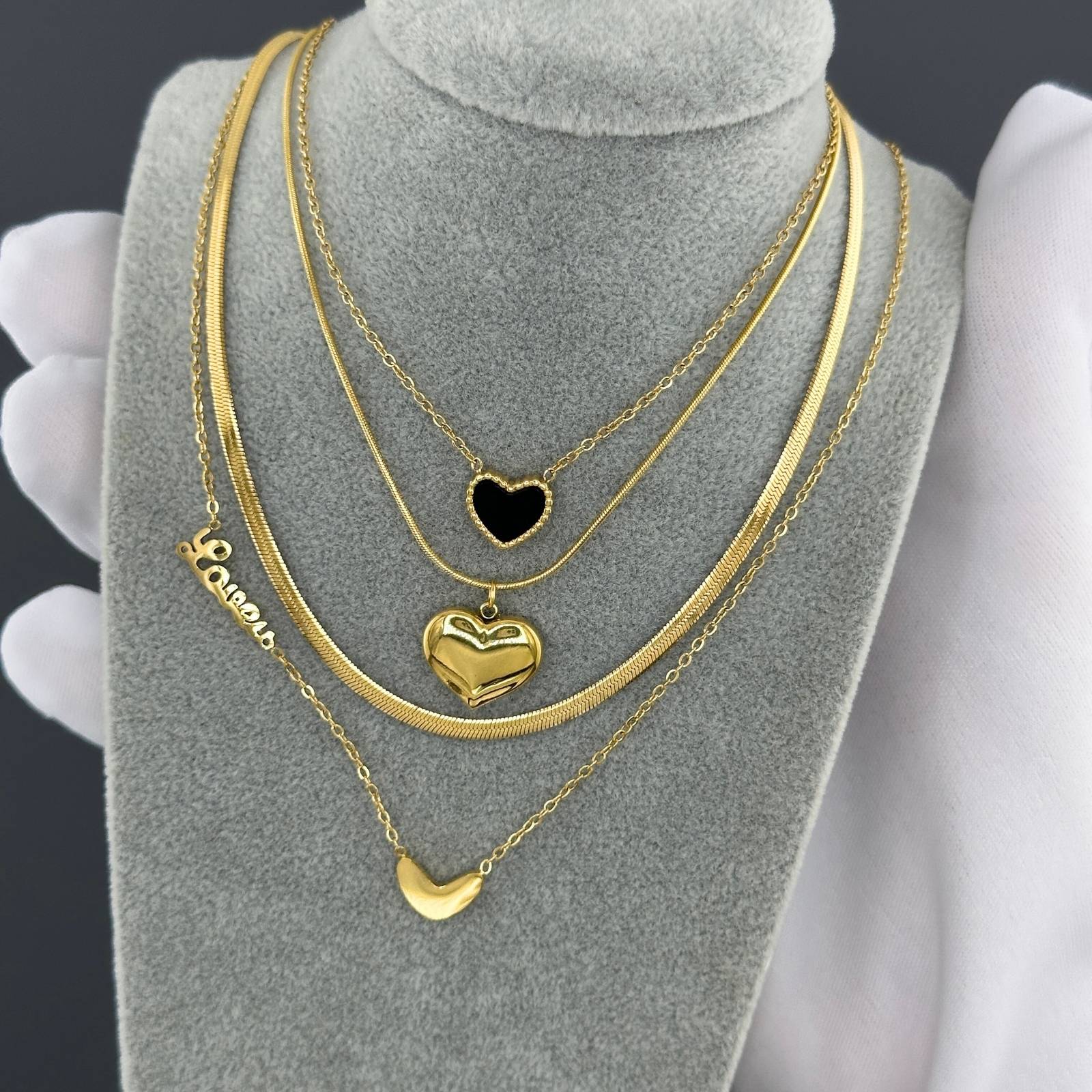 Hearts Necklace, 18K Gold Plated Steel
