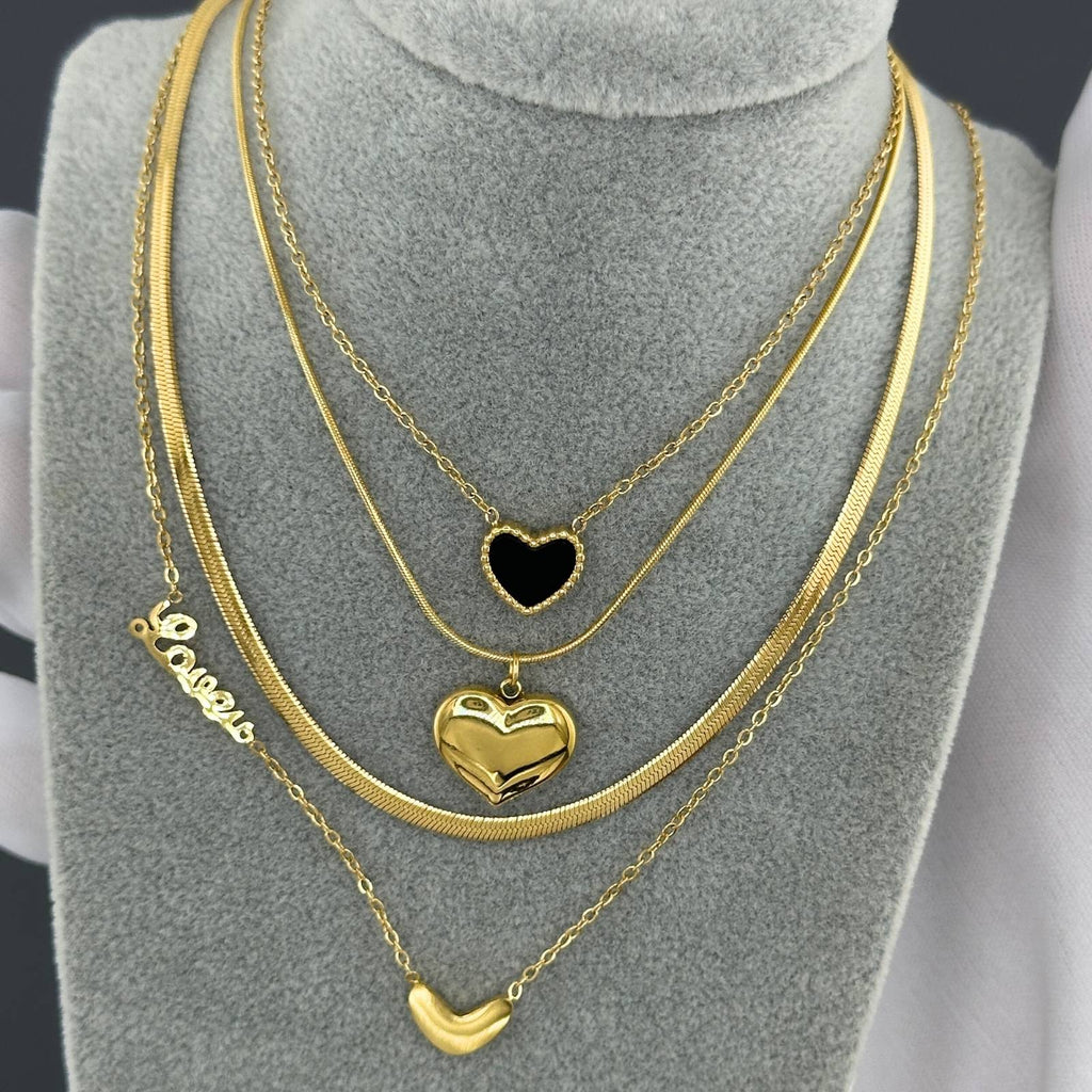 Hearts Necklace, 18K Gold Plated Steel