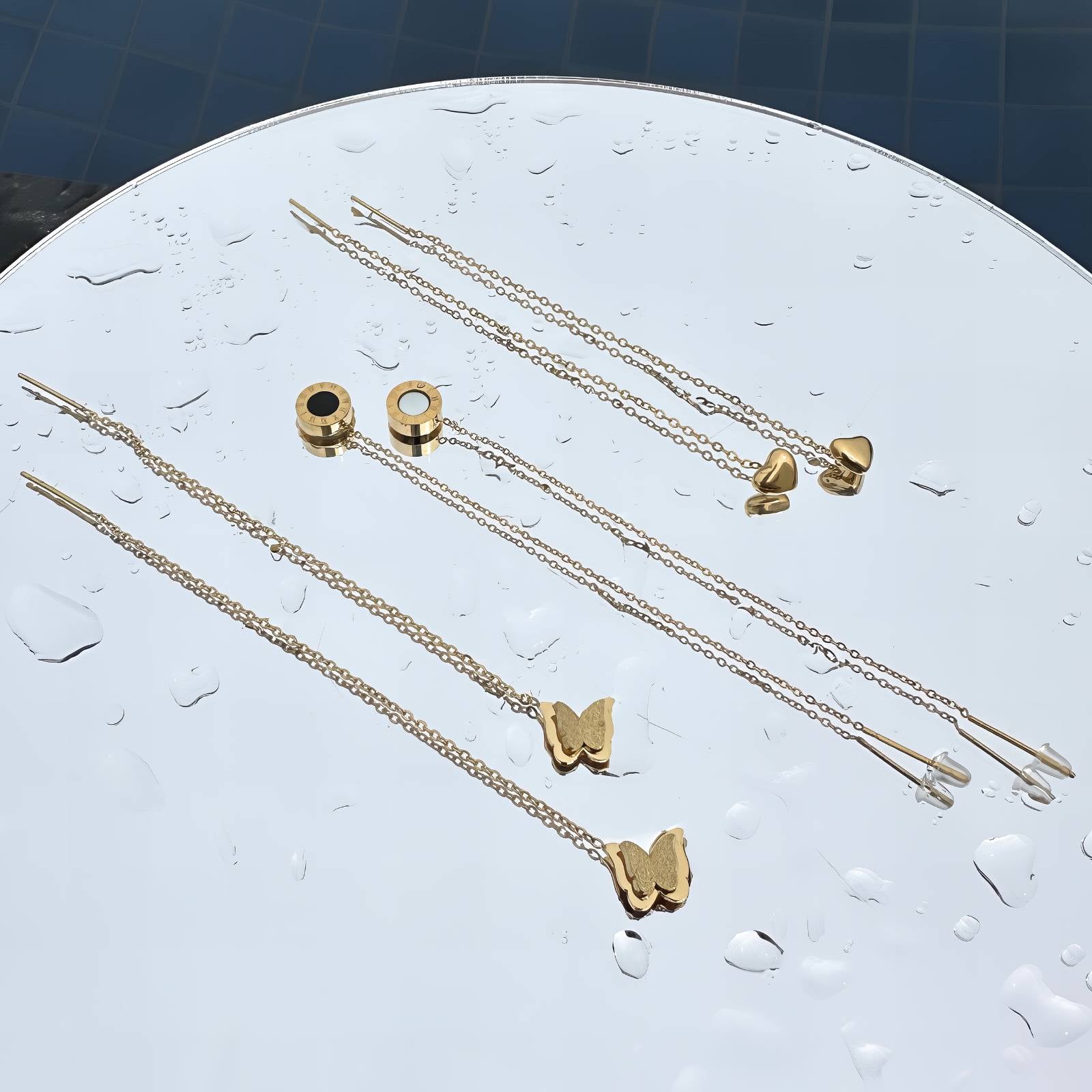 Hearts Earrings, 18K Gold Plated Steel