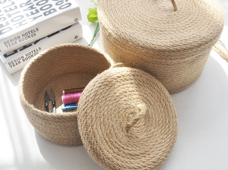 Japanese Style Linen Table Top Sundries Storage Basket