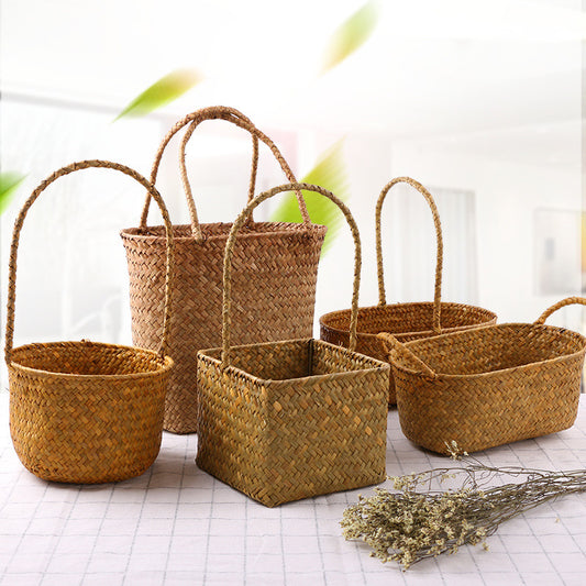 Seaweed Wicker Rattan Flower Basket Storage Table Top Organizer Gift Basket Decorative Storage Basket