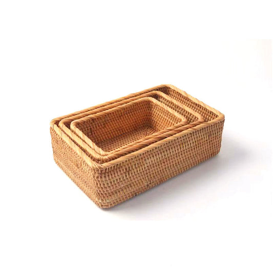 Rattan Stackable Sundries Key Magazine-Cosmetics Organizer Storage Box Container