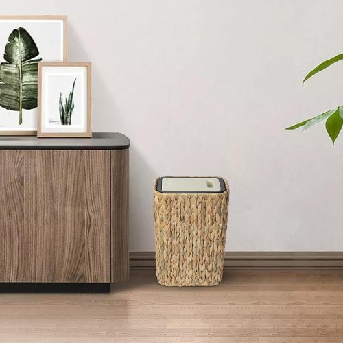 2-in-1 Wicker Bin With Pressed Top Cover, Woven Waste Paper Basket And Basket For Bathroom, Kitchen, Living Room, Bedroom Unavailable Platforms- Welfel