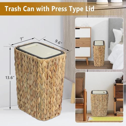 2-in-1 Wicker Bin With Pressed Top Cover, Woven Waste Paper Basket And Basket For Bathroom, Kitchen, Living Room, Bedroom Unavailable Platforms- Welfel